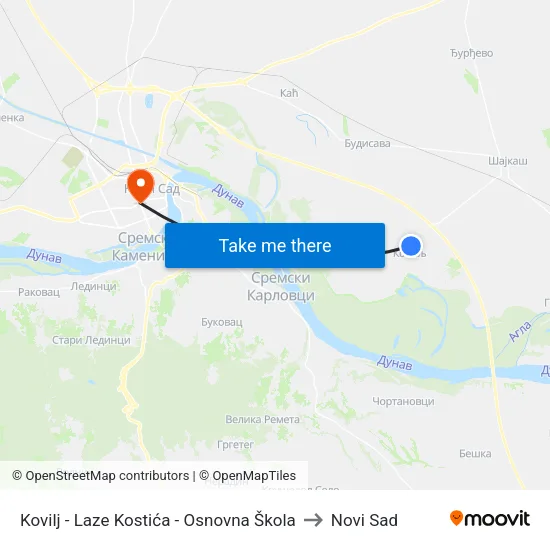 Kovilj - Laze Kostića - Osnovna Škola to Novi Sad map