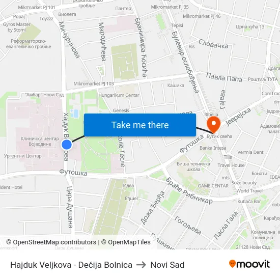 Hajduk Veljkova - Dečija Bolnica to Novi Sad map