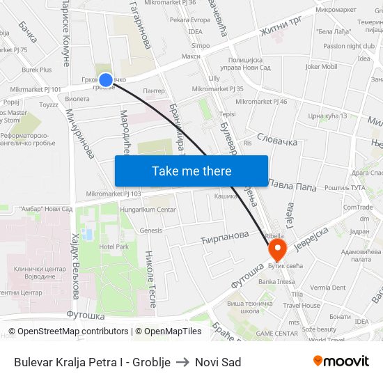 Bulevar Kralja Petra I - Groblje to Novi Sad map