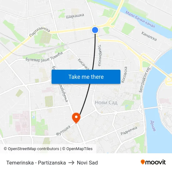 Temerinska - Partizanska to Novi Sad map