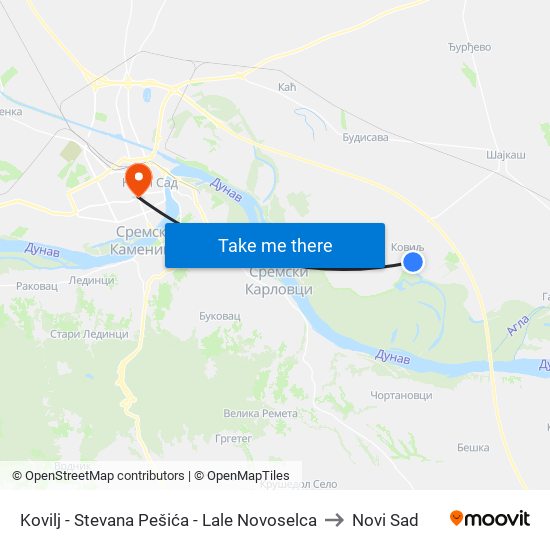 Kovilj - Stevana Pešića - Lale Novoselca to Novi Sad map