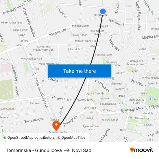 Temerinska - Gundulićeva to Novi Sad map