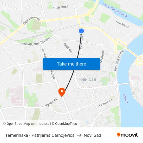 Temerinska - Patrijarha Čarnojevića to Novi Sad map