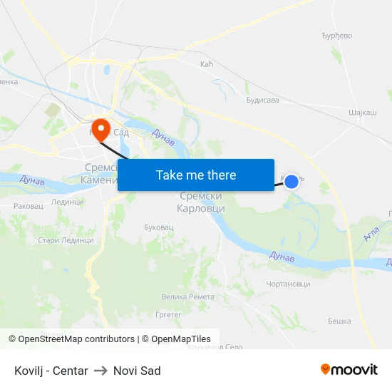Kovilj - Centar to Novi Sad map