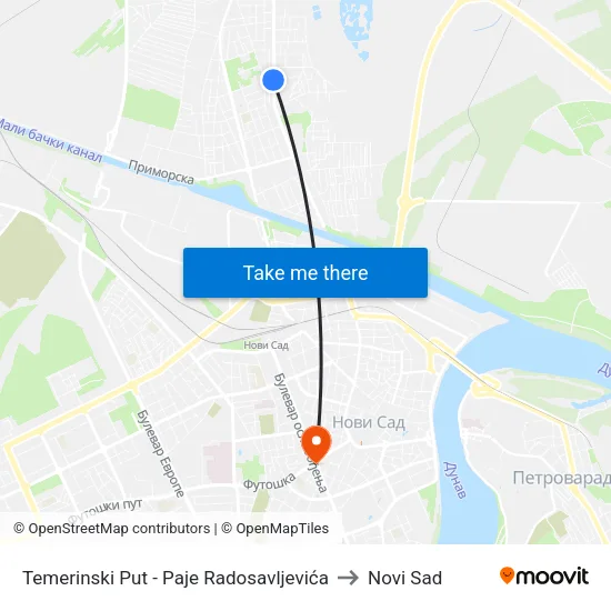 Temerinski Put - Paje Radosavljevića to Novi Sad map