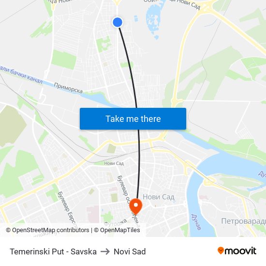 Temerinski Put - Savska to Novi Sad map