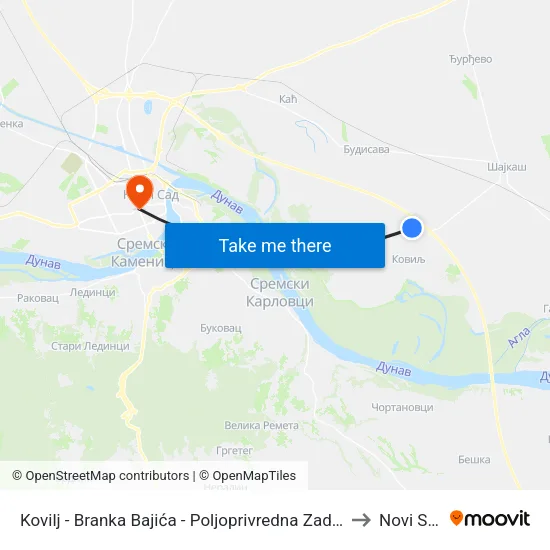 Kovilj - Branka Bajića - Poljoprivredna Zadruga to Novi Sad map