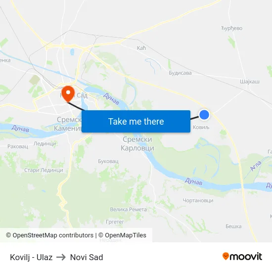 Kovilj - Ulaz to Novi Sad map