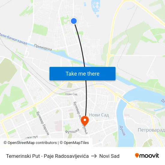 Temerinski Put - Paje Radosavljevića to Novi Sad map
