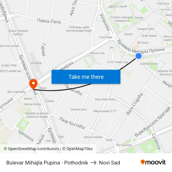 Bulevar Mihajla Pupina - Pothodnik to Novi Sad map
