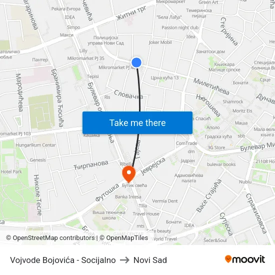 Vojvode Bojovića - Socijalno to Novi Sad map