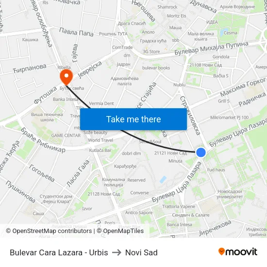 Bulevar Cara Lazara - Urbis to Novi Sad map