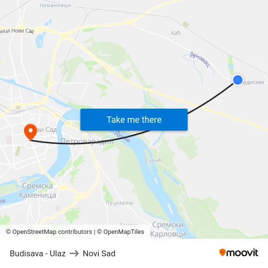 Budisava - Ulaz to Novi Sad map