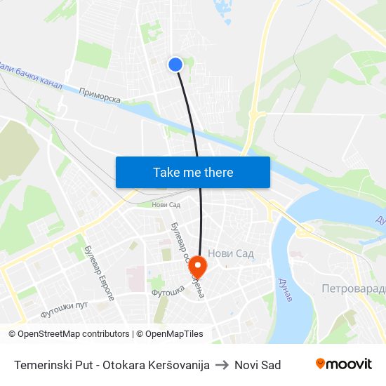 Temerinski Put - Otokara Keršovanija to Novi Sad map