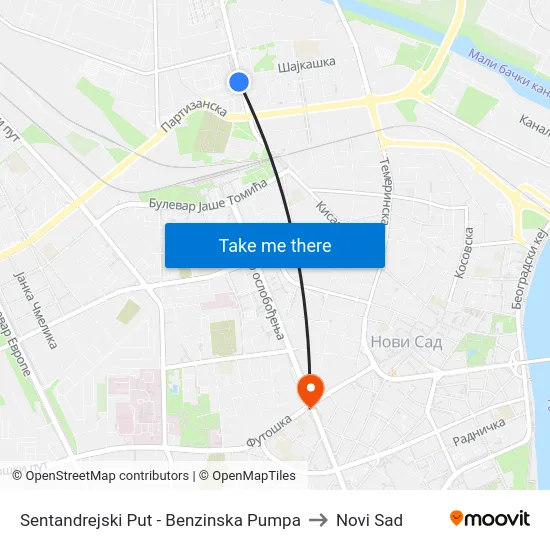 Sentandrejski Put - Benzinska Pumpa to Novi Sad map