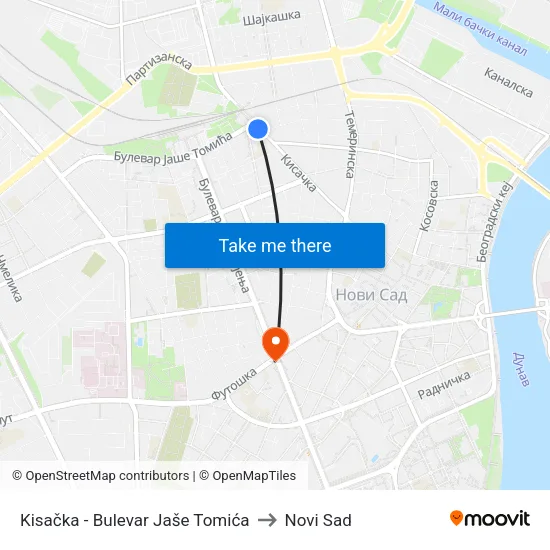 Kisačka - Bulevar Jaše Tomića to Novi Sad map