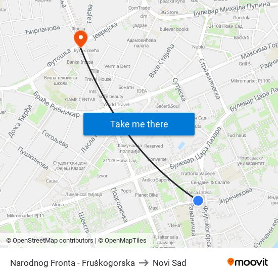 Narodnog Fronta - Fruškogorska to Novi Sad map