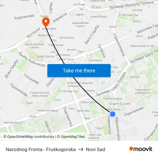 Narodnog Fronta - Fruškogorska to Novi Sad map