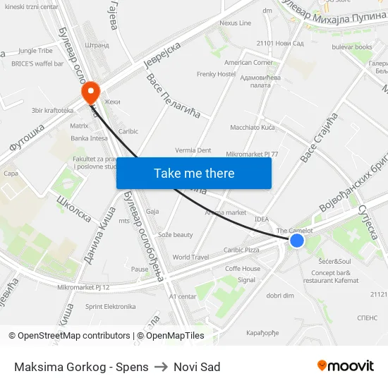 Maksima Gorkog - Spens to Novi Sad map