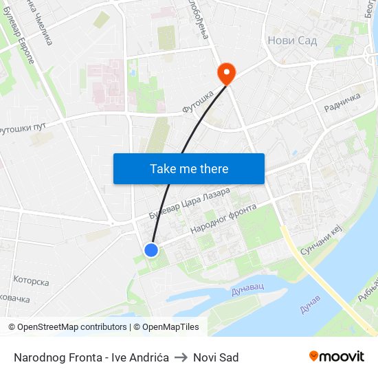 Narodnog Fronta - Ive Andrića to Novi Sad map