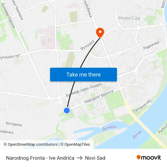 Narodnog Fronta - Ive Andrića to Novi Sad map