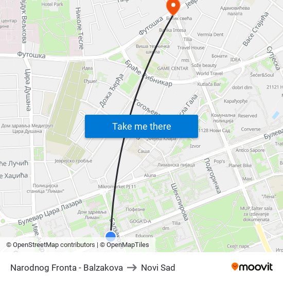 Narodnog Fronta - Balzakova to Novi Sad map