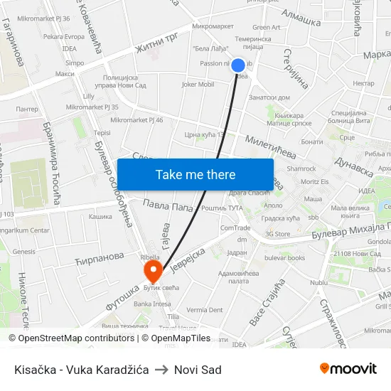 Kisačka - Vuka Karadžića to Novi Sad map