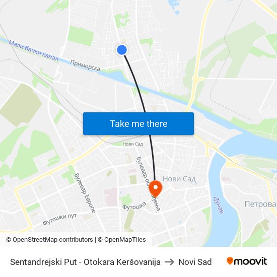 Sentandrejski Put - Otokara Keršovanija to Novi Sad map