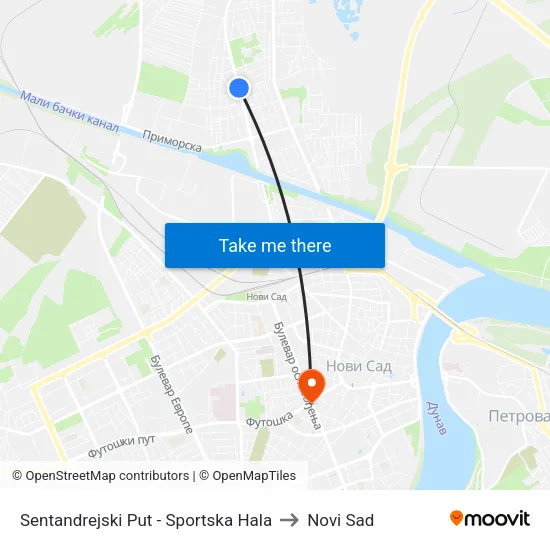 Sentandrejski Put - Sportska Hala to Novi Sad map