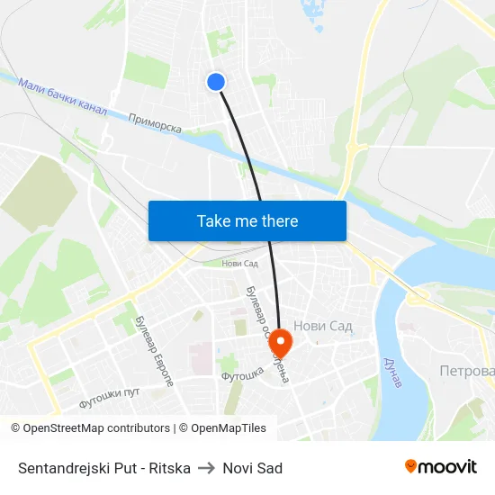 Sentandrejski Put - Ritska to Novi Sad map
