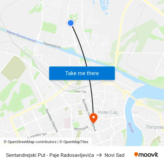 Sentandrejski Put - Paje Radosavljevića to Novi Sad map