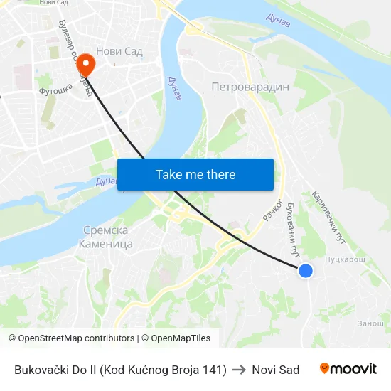 Bukovački Do II (Kod Kućnog Broja 141) to Novi Sad map