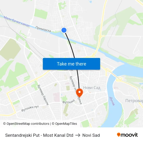 Sentandrejski Put - Most Kanal Dtd to Novi Sad map