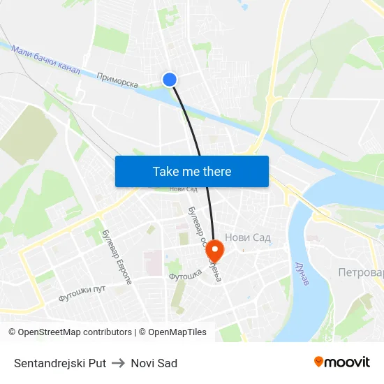 Sentandrejski Put to Novi Sad map
