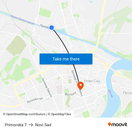 Primorska 7 to Novi Sad map