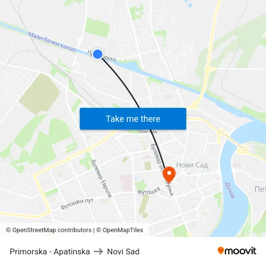 Primorska - Apatinska to Novi Sad map