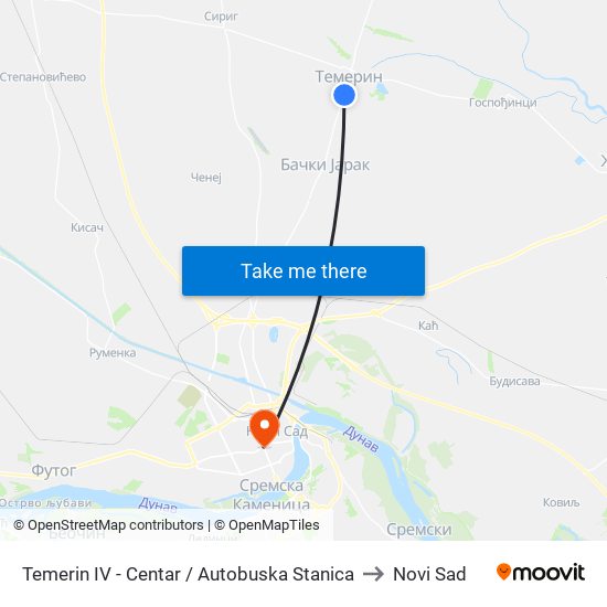 Temerin IV - Centar / Autobuska Stanica to Novi Sad map