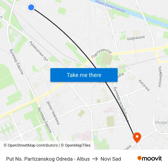 Put Ns. Partizanskog Odreda - Albus to Novi Sad map