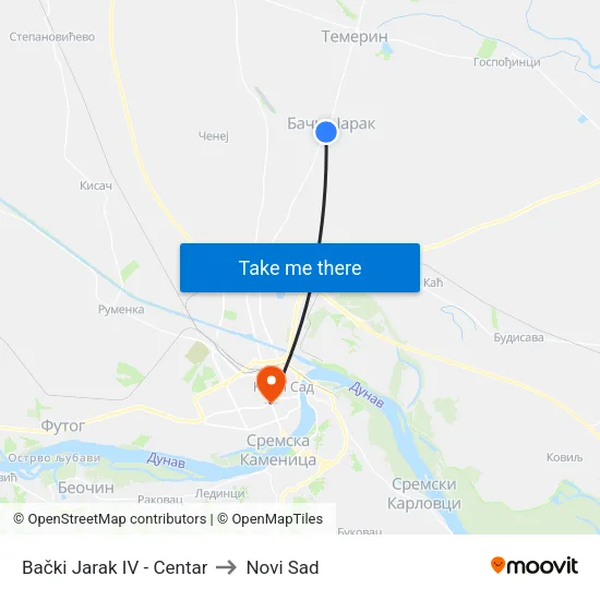 Bački Jarak IV - Centar to Novi Sad map