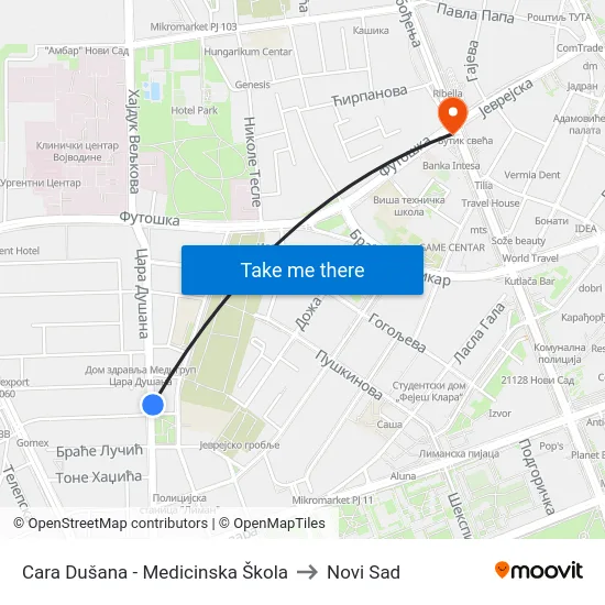 Cara Dušana - Medicinska Škola to Novi Sad map