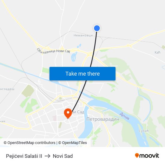 Pejićevi Salaši II to Novi Sad map