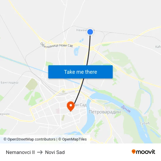 Nemanovci II to Novi Sad map