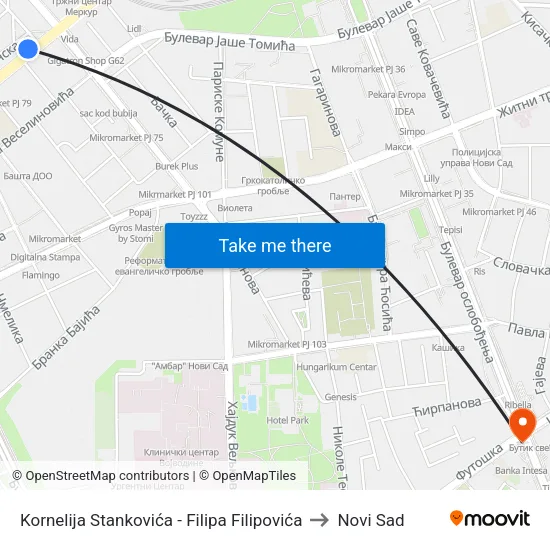 Kornelija Stankovića - Filipa Filipovića to Novi Sad map
