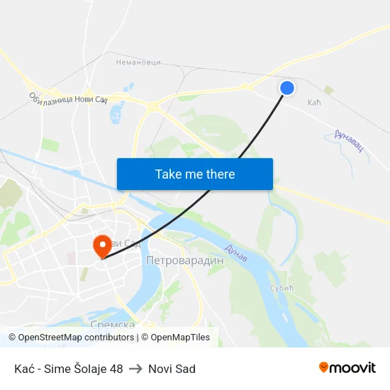 Kać - Sime Šolaje 48 to Novi Sad map