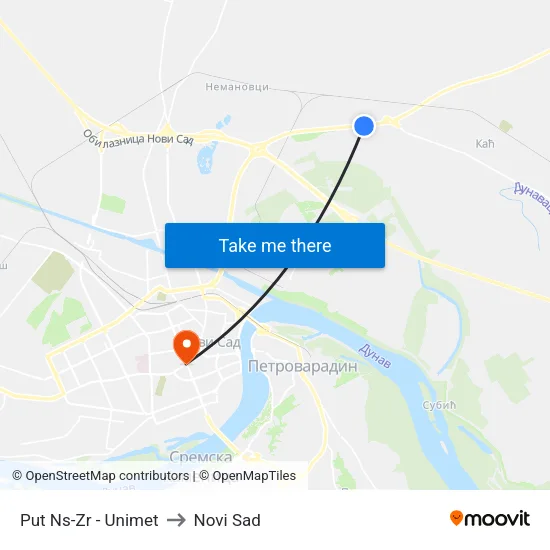 Put Ns-Zr - Unimet to Novi Sad map