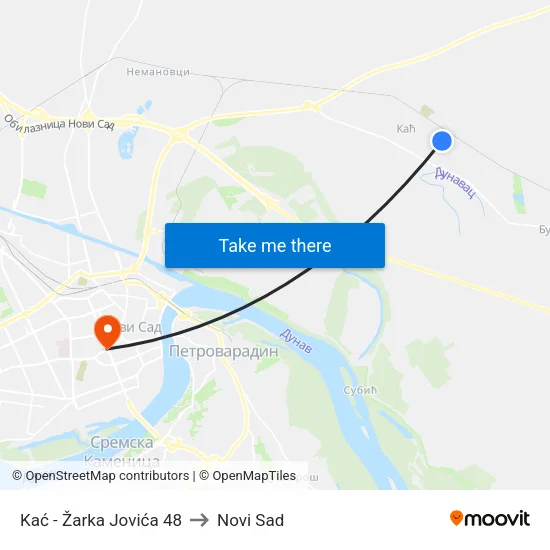 Kać - Žarka Jovića 48 to Novi Sad map