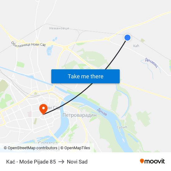 Kać - Moše Pijade 85 to Novi Sad map