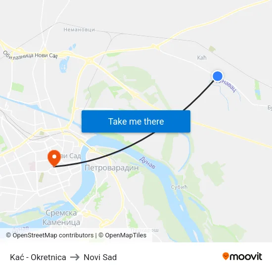 Kać - Okretnica to Novi Sad map