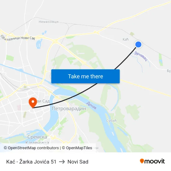 Kać - Žarka Jovića 51 to Novi Sad map