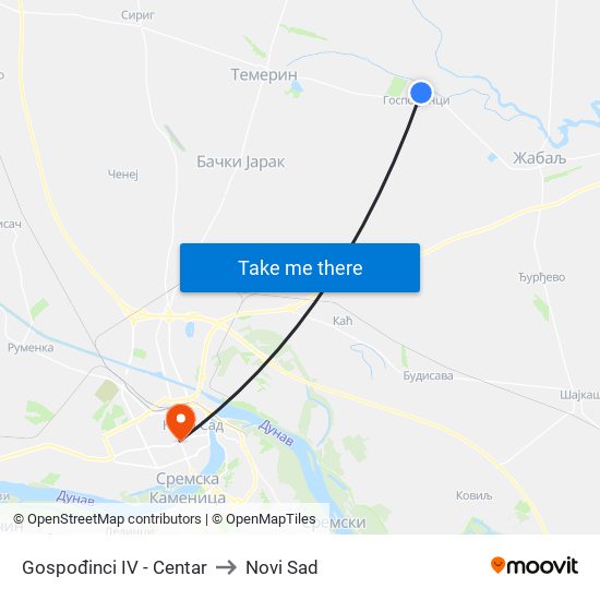Gospođinci IV - Centar to Novi Sad map